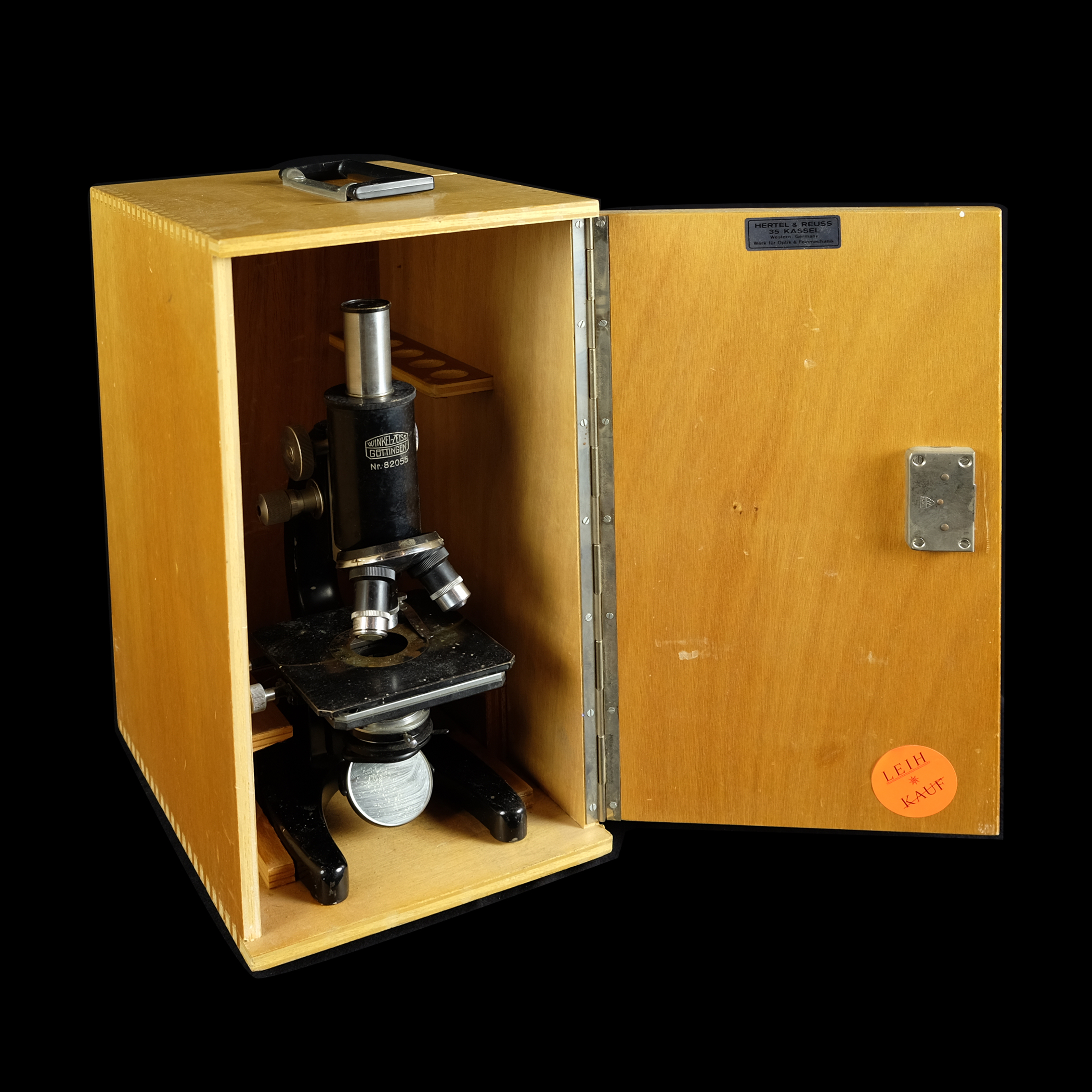schwarzes Mikroskop Winkel-Zeiss in Holzbox